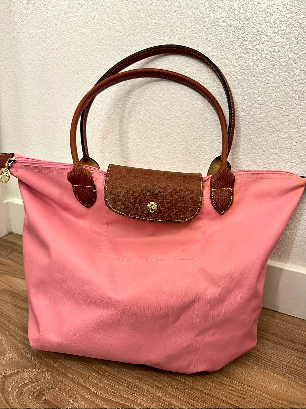Longchamp Le Pliage Large Shoulder Tote Bag Pink & Brown